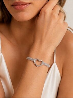 Silver Multi-Strand Chain Heart Toggle Bracelet